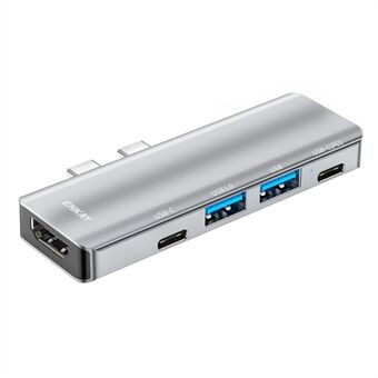 ENKAY HAT Prince Dobbelt Type-C-porte Dockingstation USB-C Hub til USB3.0+USB2.0+USB-C+HD 4K+PD Opladningsadapter til MacBook Pro /Air