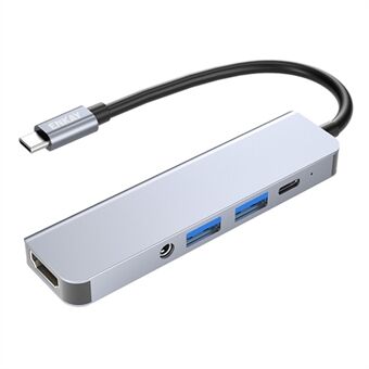 ENKAY HAT Prince 5-i-1 USB-C Hub-dockingstation Type-C til HD 4K Dual USB3.0 3,5 mm lydstik PD 60W Hurtigopladning
