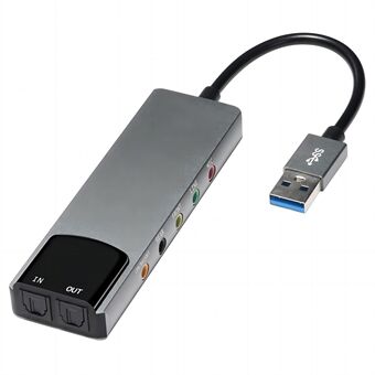 HY-601 6 i 1 USB multifunktionslydkort USB + 3,5 mm lyd + 7,1 kanals / optisk fiber - grå
