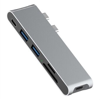 6-i-1 Multiport Adapter USB-C Hub til USB 3.0 + 40 Gbps Thunderbolt Type-C + 2x Card Reader Slots + USB + Type-C Hurtig opladning til MacBook Pro Air