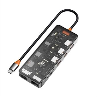 WIWU CB011 11-i-1 Type-C Hub Adapter Multifunktions dockingstation Type-C til 3 USB3.0+USB2.0+SD / TF(2.0)+HD+RJ45+VGA+PD+Audio