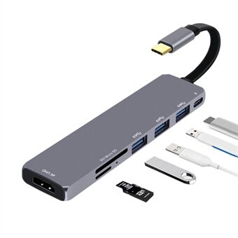 V128 Type-C til HDMI + USB3.0x3 + USB3.1(PD) + SD + Micro SD Converter Adapter