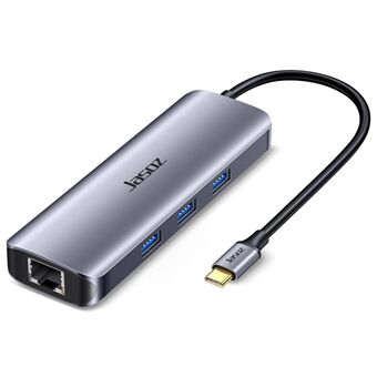 JASOZ H112 USB C-adapter med 3xUSB 3.0-porte + HD-video 4K-opløsning + RJ45 Ethernet + 100W PD-opladningsport + kortlæserpladser til bærbar computer