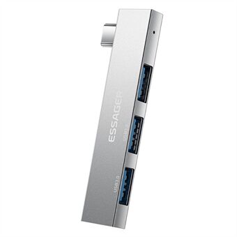 ESSAGER 3-i-1 USB Hub Splitter 1 USB3.0 + 2 USB2.0 porte Aluminiumslegeringsadapter til Type-C Tablet Laptop