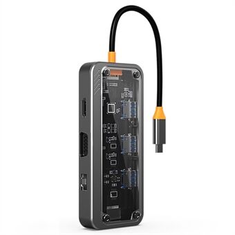 SW10V 10-i-1 dockingstation Type-C til PD+HD+USB3.0+USB2.0*2+SD+TF+RJ45+VGA+3.5mm Audio USB-C Hub Converter