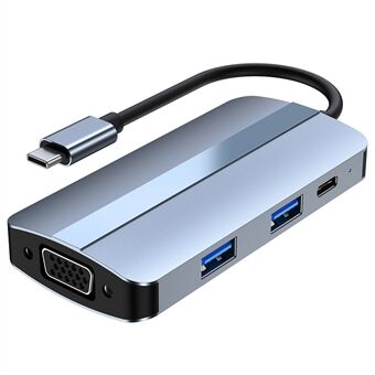 2106 Type-C dockingstation bærbar USB-hubadapter Multi-port 7-i-1 USB-C til HD 4K / 30Hz, PD 100W, VGA 1080P, USB3.0, USB2.0