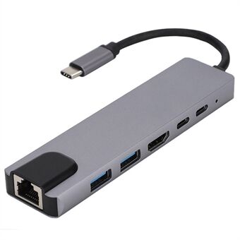 6-i-1 Type-C Hub multifunktionel dockingstation 4K UHD USB-C Adapter til USB 2.0, 87W Type-C, 100 Mbps Ethernet