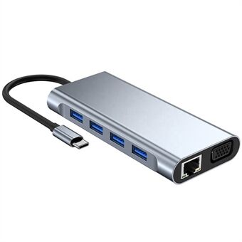 11-i-1 Type-C dockingstation USB-C Hub Adapter HD+100MB Gigabit+VGA+4 USB+TF / SD+AUX+PD Type-C Converter