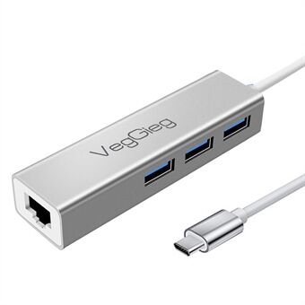 VEGGIEG U3J-3C Type-C Docking Station 3.0 RJ45 Gigabit USB-C Hub Adapter with 3 USB Ports Alloy Version