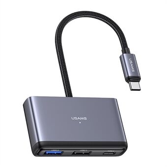 USAMS US-SJ627 4-i-1 Hub Adapter Type-C til USB3.0*1 + USB2.0*2 + PD 60W forlængelsesdok - mørkegrå