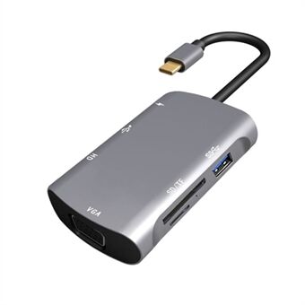 V217E 7 i 1 Type-C Hub Adapter Kabel HD VGA USB 2.0/3.0 SD/TF Kortlæser PD Opladningsdockingstation til bærbar pc