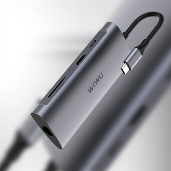 WIWU Alpha A831 1*Type-C 3*USB3.0+1*HDMI+1*LAN+1*Type-C+1*SD Card+1*TF Card Adapter - Grey