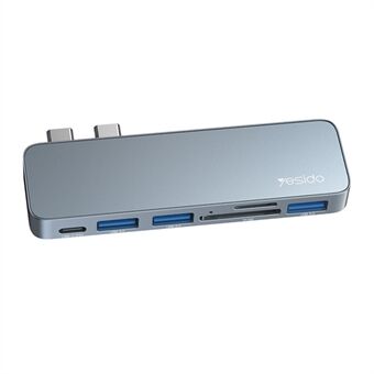 YESIDO HB10 Dual Type-C Hub Splitter 6-i-1 USB3.0 TF/Memord kortlæser PD Adapter Notebook Docking Station