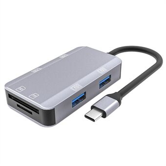 NK-3049 6 in 1 USB-C Multi-port Adapter Type-C to TF/Memory Card Slots/4 USB Ports Portable Converter for Laptops, Tablets, Mobile Phones