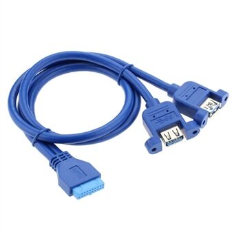 0.5m Dual 2 Port USB 3.0 A Female to 20-pin Female Adapter Connector Cable Motherboard Accessories (with 2 nuts) - Blue