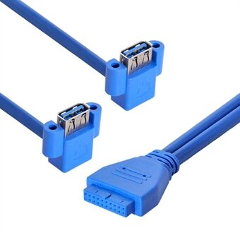 U3-063 0,5 m USB til 20-pins kabel Dobbelt albue USB 3.0 hun til bundkort 20 pin boksoverskrift Slot Panelmontering Datakabel