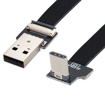 U2-039-UP-0.2M CN-011-MA/CN-013-UP/CN-019 480Mbps USB 2.0 Type-A Male to Up/Down Angled Type-C Male Flat Slim FPC Data Cable for FPV/Disk/Phone