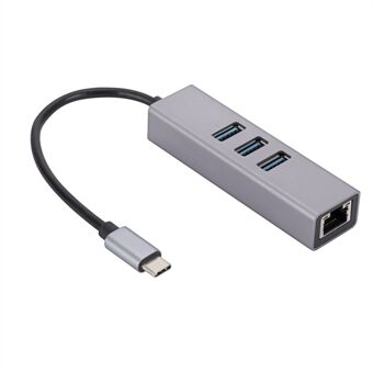 Type C til RJ45 Ethernet-adapter+3xUSB 3.0-porte, aluminiumslegering USB 3.0 til RJ45 Gigabit Ethernet LAN-netværkskonverter