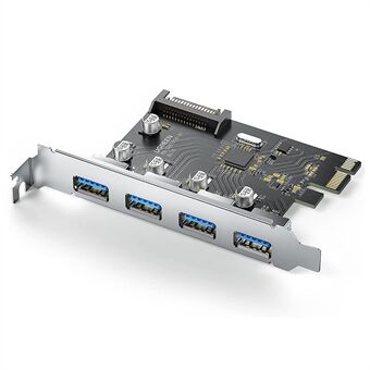 UGREEN 30716 USB 3.0 PCIe-udvidelseskort 4-ports PCIe til USB-adapter med 15-pin SATA-strømstik til pc-vært Kompatibel med Windows 10/8/7/XP/Vista