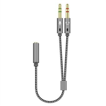 25cm 2 in 1 Audio Adapter Cable Dual 3.5mm Male to 3.5mm Female Braided Cable with Gold Plated Connector for PC Laptops