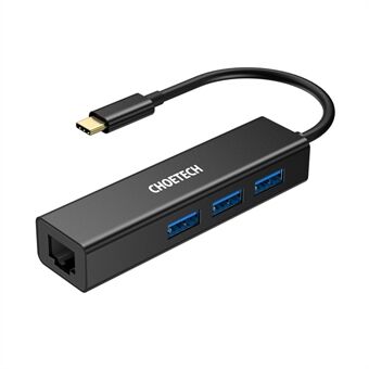 CHOETECH HUB-U02 4-i-1 USB-C til RJ45 + 3 USB3.0-porte Ethernet-adapter Netværkskabelstik USB-hub