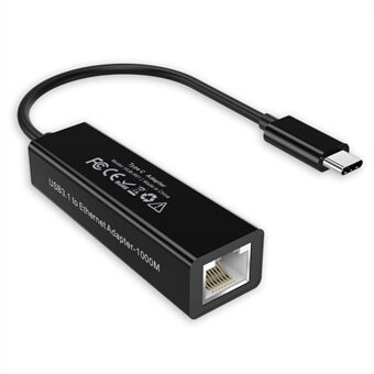CHOETECH HUB-R01 USB-C til RJ45 10/100/1000 Mbps Ethernet Adapter Ledning Netværk Nikkelbelagt stik