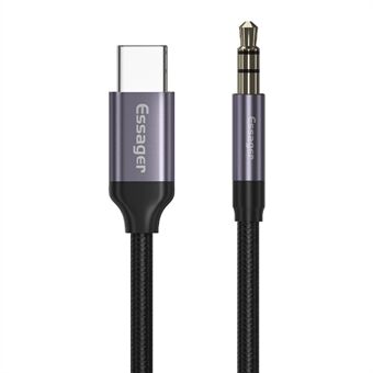 ESSAGER E02 USB C til 3,5 mm Jack AUX-kabel DAC Type-C-lydledning til bilhøjttaler-hovedtelefon-hjælpeadapterledning