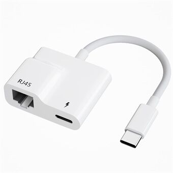 USB-C til Ethernet-adapter, 2-i-1 Type-C til RJ45-konverter med 60W PD Type-C-opladningsport 10/100 Mbps til Android / iPad Pro / Mac / Samsung Galaxy