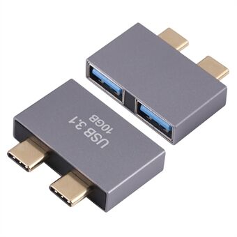 Portable Dual USB Female to 2x Type-C Male Aluminum Alloy Converter USB 3.1 10GB Adapter
