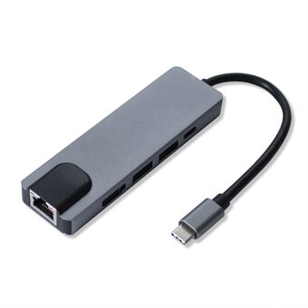 YSTC0206 5-i-1 USB C Hub til 4K opløsning HD Video, 2 USB 3.0, Type C Port, 1000 Mbps Ethernet Extender