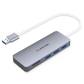 LENTION H15 USB-A Hub 3xUSB-A 3.0 Porte+2 Memory Card Reader Slots Aluminiumslegeringskonverter