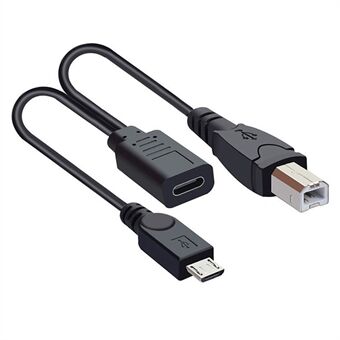 U2-069-TC002 Type-C Female to USB2.0 Standard Type-B + Micro USB Male Splitter Cable Extension Charging Cord