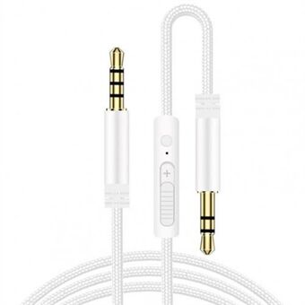 1,2 m øretelefonkabel Lydforlængerkabelstik 3,5 mm til 3,5 mm han-til-han aux-kabelledning med glidende lydstyrkemikrofon