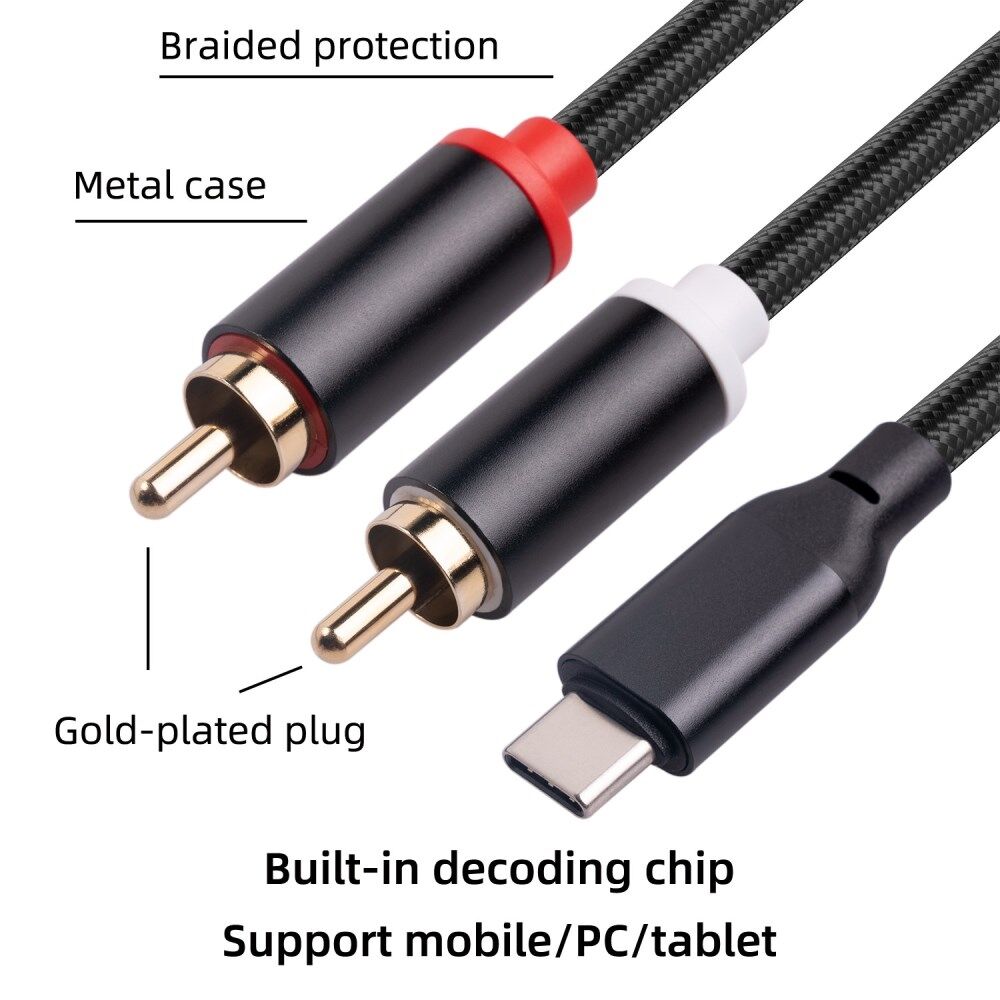 1m USB C til RCA-lydkabel Type-C til RCA-kabel til iPhone Speaker Home TV (indbygget DAC-chip)