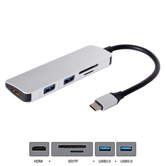 USB 3.1 Type-C til HDMI + Dual Ports USB3.0 + SD/TF Card Reader Hub Adapter til MacBook