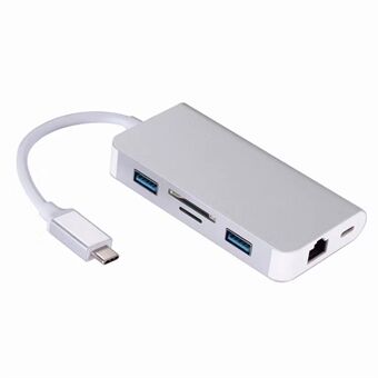 CY UC-089 6-in-1 USB-C Type-C to RJ45 + USB3.0*2 Ports Hub + TF/SD Card Reader + Type