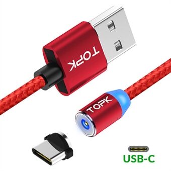 TOPK AM23 Nylon Braided Magnetic Type-C Charging Cable with LED Indicator for Samsung/Huawei