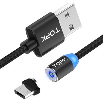 TOPK AM23 Nylon Braided Magnetic Charging Micro USB Cable with LED Display - Black