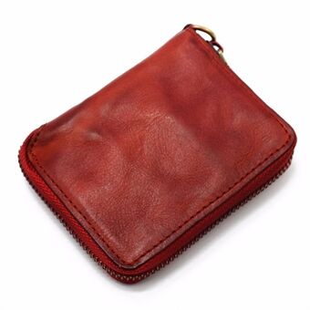 SG118 Pung med lynlås til mænd Retro ægte læder Billfold-kortholdertaske Møntopladningsopbevaringspose