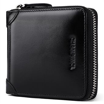 CHANPINCL CLQ375C voksagtigt læder kontantkortholder taske Lynlås møntpung RFID blokerende vandret kort tegnebog