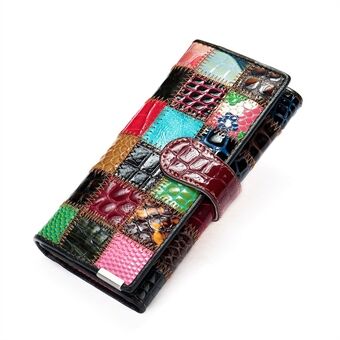 4202 Farvesplejsning Mobiltelefon Clutch Kvinder Pung Top Layer Kohud Læder Tri-fold lang tegnebog