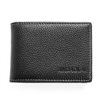 JINBAOLAI Litchi Texture Top Layer Kohud Læder Bi-fold visitkort kreditkortholder - sort