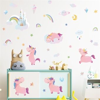 HY4020 4 stk/sæt tegneserie lyserød hest med regnbuer vægklistermærker DIY vægmaleri kunst dekoration til Kids pige soveværelse væg mærkater (ingen EN71 certificering)