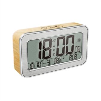 Digitalt trækorns snooze-vækkeur Elektronisk alarm-temperaturvisning - træfarve