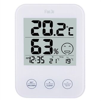 FANJU FJ718 Multifunktionelt berøringsvækkeur Temperatur- og fugtighedsmåler Vægmonteret / skrivebordsur til hjemmet, stue, soveværelse