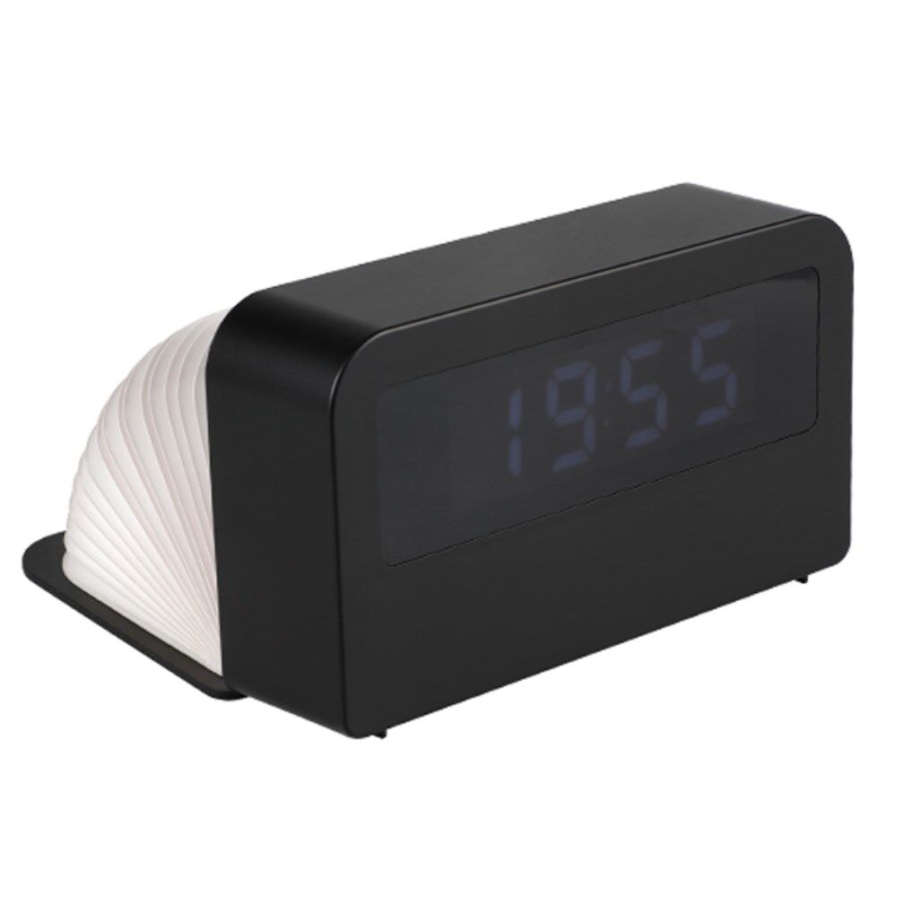 Y1 Creative Book-formet lys vækkeur Time Display USB Genopladeligt Clock - Sort