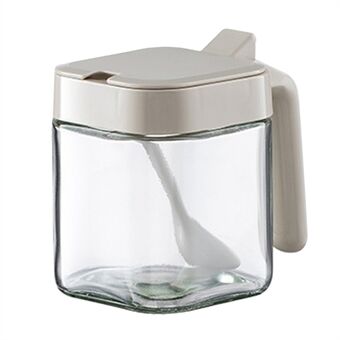 AAB022 Transparent glaskrydderiæske med ske og Hanlde krydderikrukke-krydderiflaske (BPA-fri, ingen FDA-certificering)