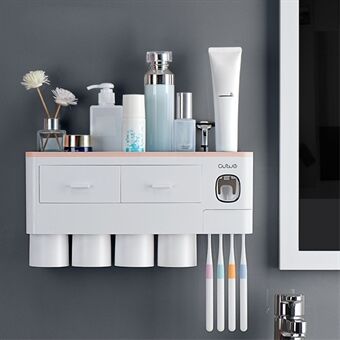 ASWEI A1910 badeværelser vægmonteret 4 kopper tandbørsteholder med tandpasta dispenser, bakke, 2 skuffer, 4 børste slot