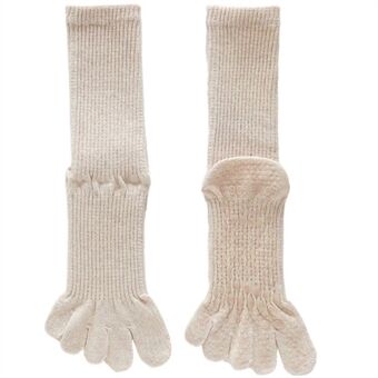 Long Sleeve Yoga Toe Socks for Women Anti-Skid Five Finger Socks with Grip Five Toe Socks Cotton Non-Slip Fitness Socks for Yoga Pilates Ballet Dance (Size: 34-38)