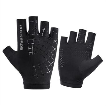 ROCKBROS Half Finger Is-silke Handsker UV Beskyttelse Solcreme Cykel Outdoor Cykelhandsker - Sort/S